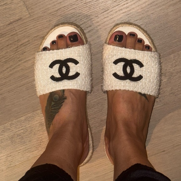 Chanel espadrille slides 39 tweed grosgrain mule - Picture 9 of 9
